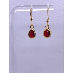 Imitation Yellow Gold Red Ruby Cubic Zirconia CZ Hook Dangle Teardrop Earrings
